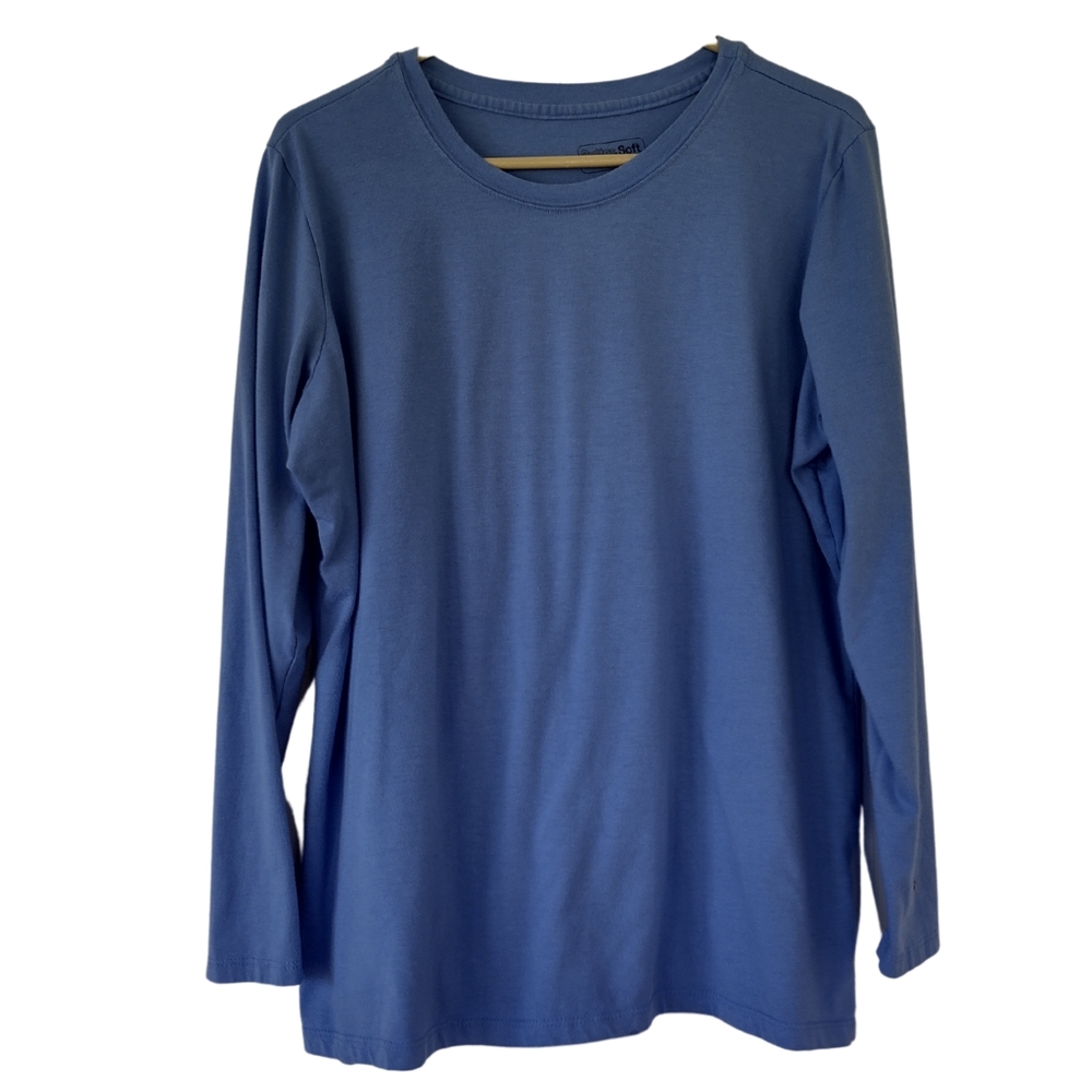 @) Butter Soft XL Women’s Long Sleeve Crewneck Tee – Solid Blue Ultra Soft Shirt